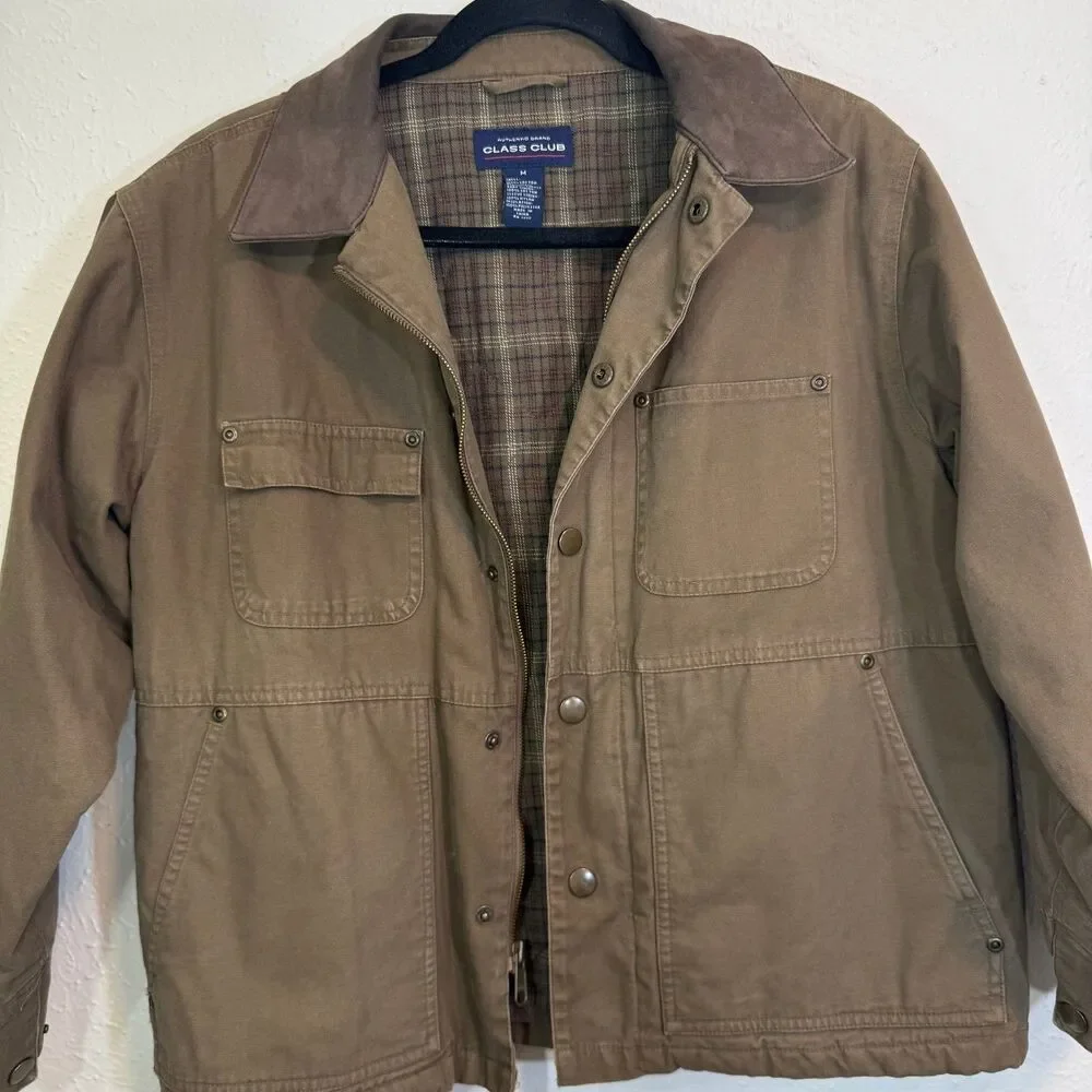 Class Club Boys Brown Canvas Barn Jacket Fall Plaid Lined Size M 10-12
